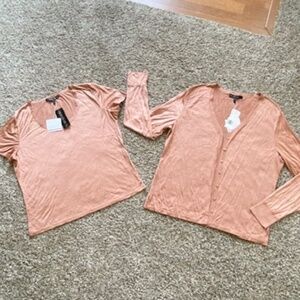 Lafayette 148 Salmon Colored Silk Sweater Set XL - NWT